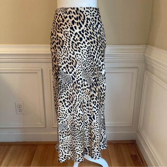 ZARA Leopard Cheetah Animal Print Satin Slip Midi Skirt